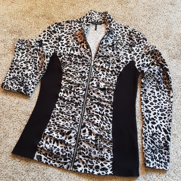LEOPARD Print Full Zip Active Jacket by Ellen Tracy Sz S - Picture 2 of 12